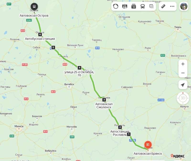 Брянск - Остров карта