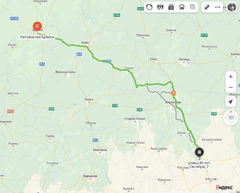 Брянск - Павловск карта