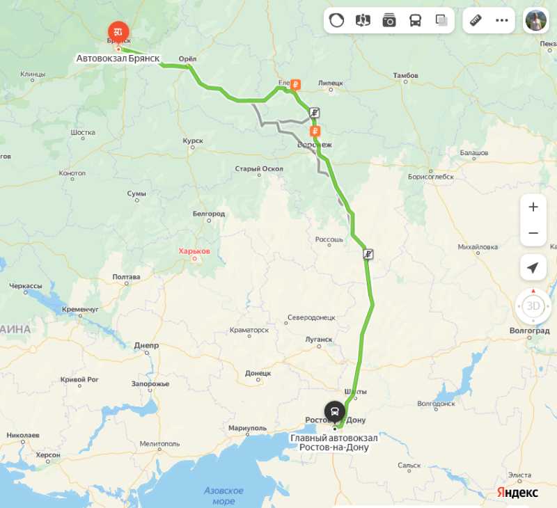 Брянск - Ростов-на-Дону карта