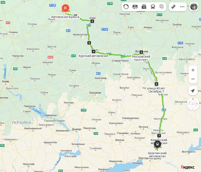 Брянск - Шахты карта