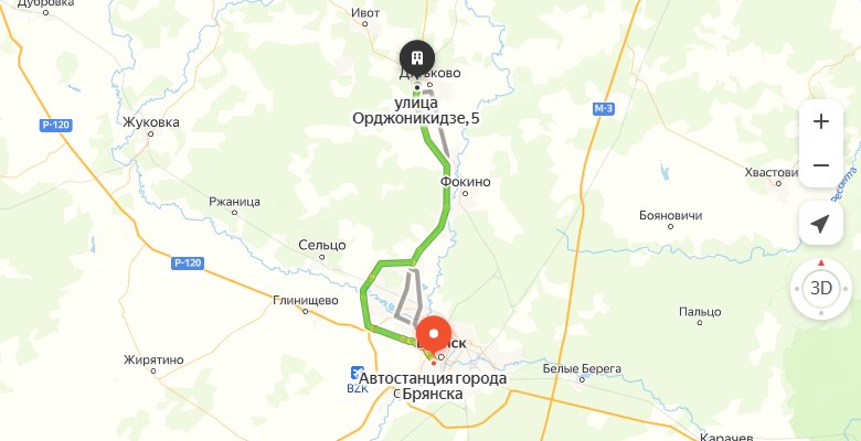 маршрут автобуса Брянск – Дятьково