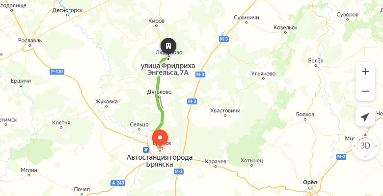 маршрут автобуса Брянск – Людиново