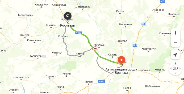 маршрут автобуса Брянск - Рославль
