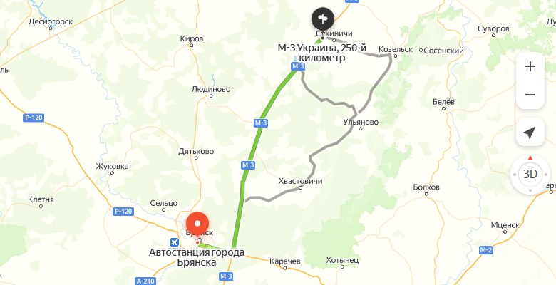 маршрут автобуса Брянск – Сухиничи