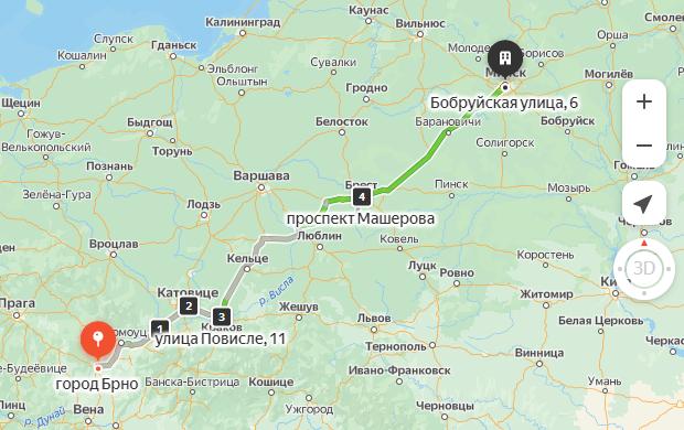 маршрут автобуса Брно Минск