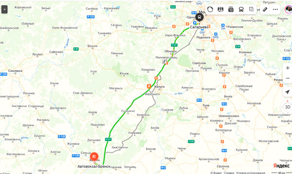 маршрут автобуса Брянск - Москва