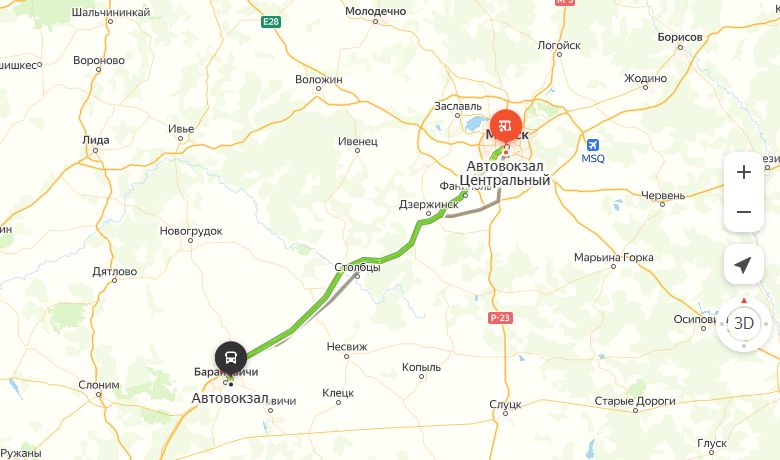 маршрут автобуса Минск - Барановичи