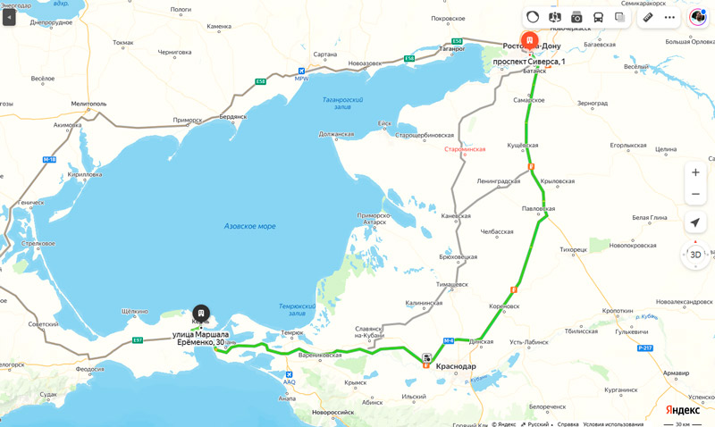 маршрут автобуса Ростов-на-Дону - Керчь