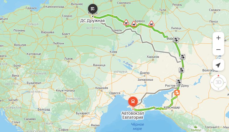 маршрут автобуса Евпатория - Минск