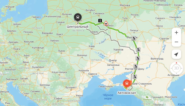 маршрут автобуса Евпатория - Минск