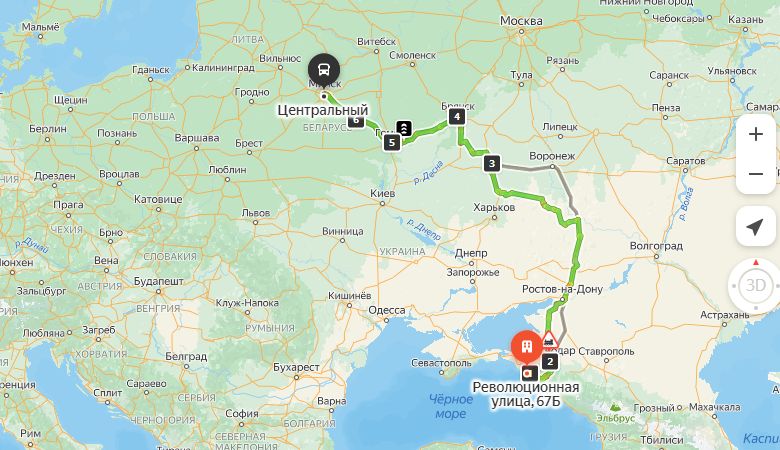 маршрут автобуса Евпатория - Минск