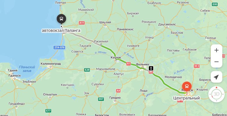 маршрут автобуса Минск - Паланга