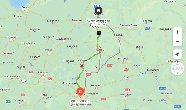 маршрут автобуса Минск - Опочка