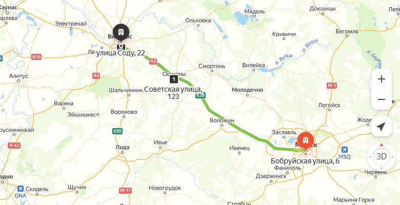 маршрут автобуса Минск - Вильнюс