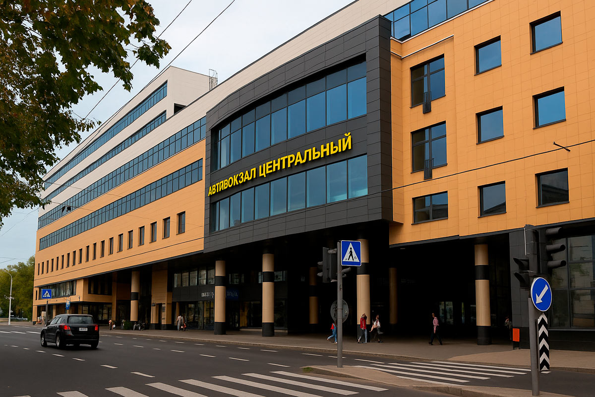 Фасад Центрального автовокзала Минска на улице Бобруйская, 6