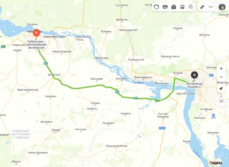 Чебоксары - Казань карта