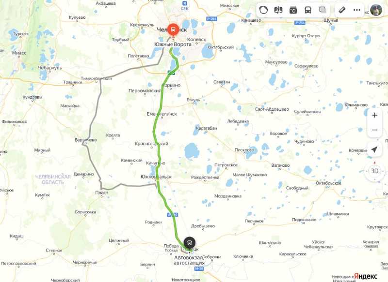 Челябинск - Троицк карта