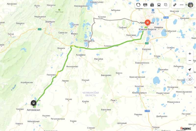 Челябинск - Учалы карта