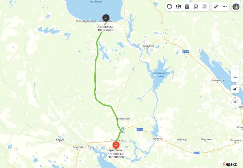 Череповец - Белозерск карта