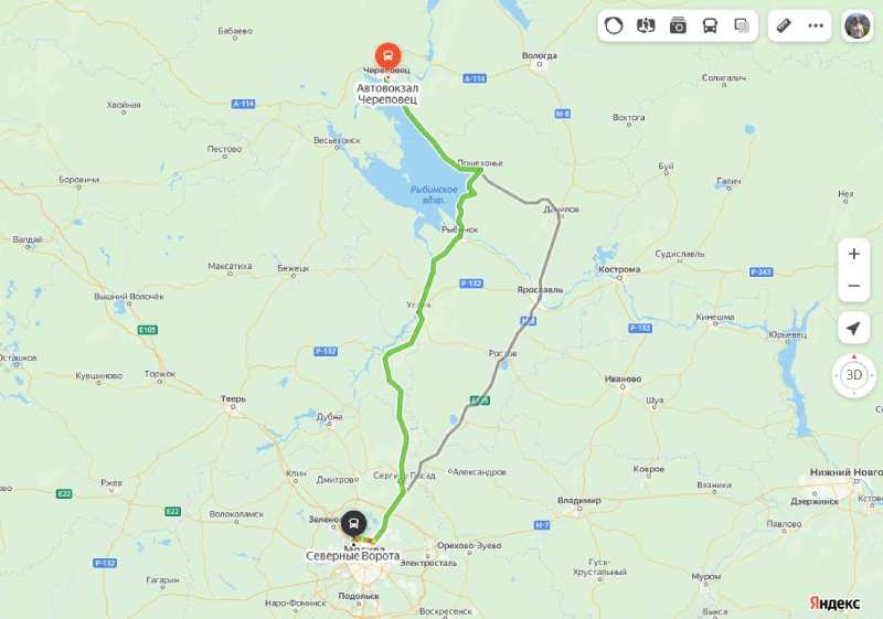 Череповец - Москва карта