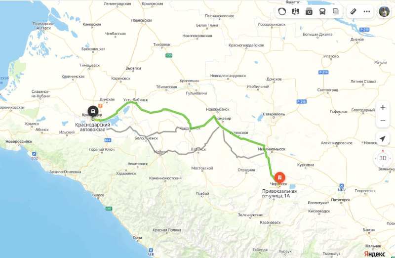 Черкесск - Краснодар карта