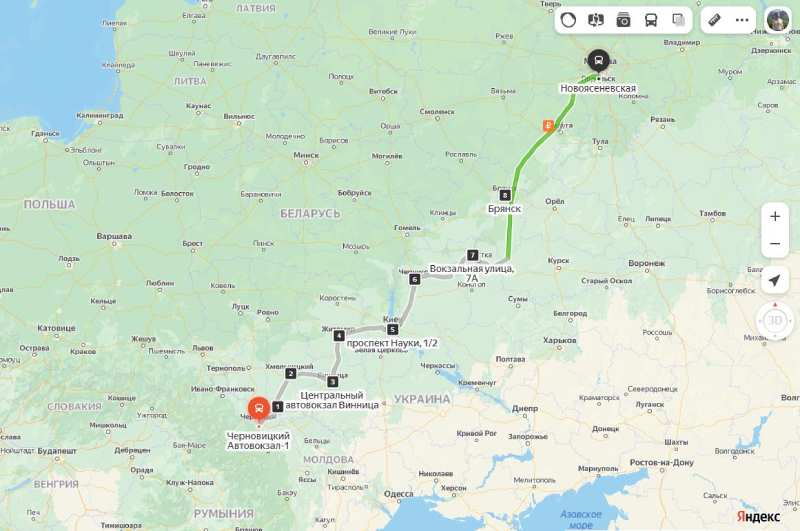 Черновцы - Москва карта