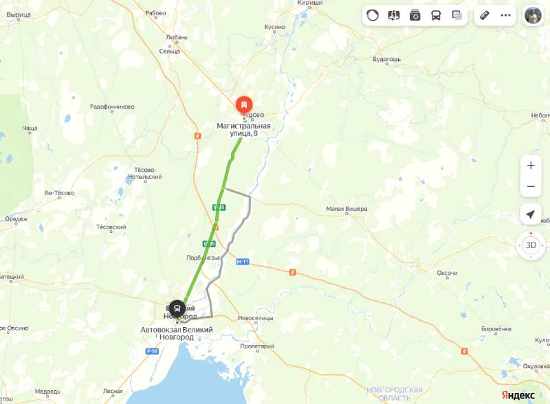 Чудово - Великий Новгород карта