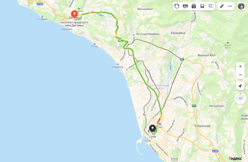 Дагомыс - Сочи карта