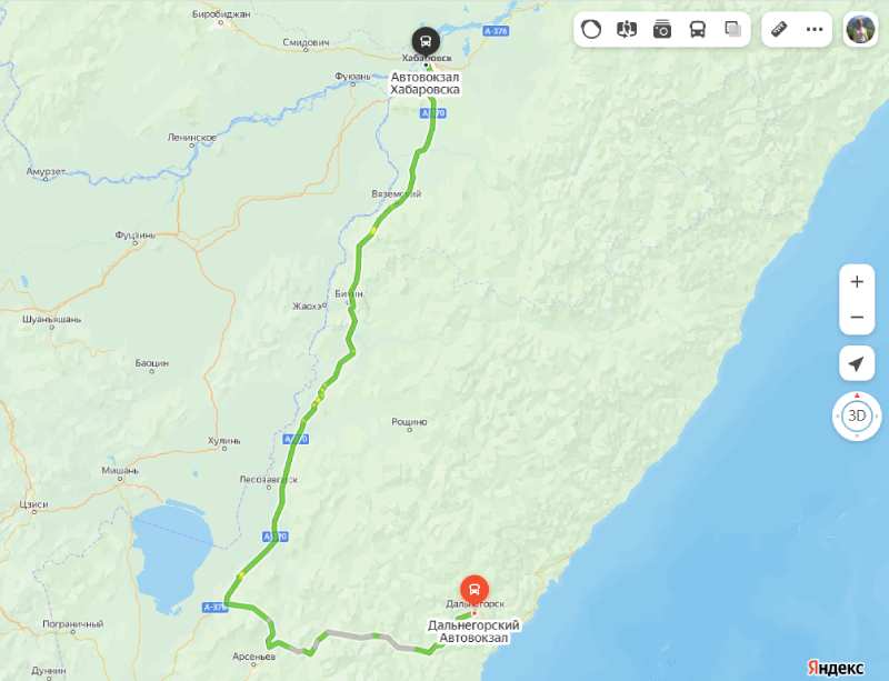 Дальнегорск - Хабаровск карта