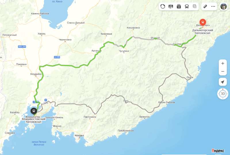 Дальнегорск - Владивосток карта