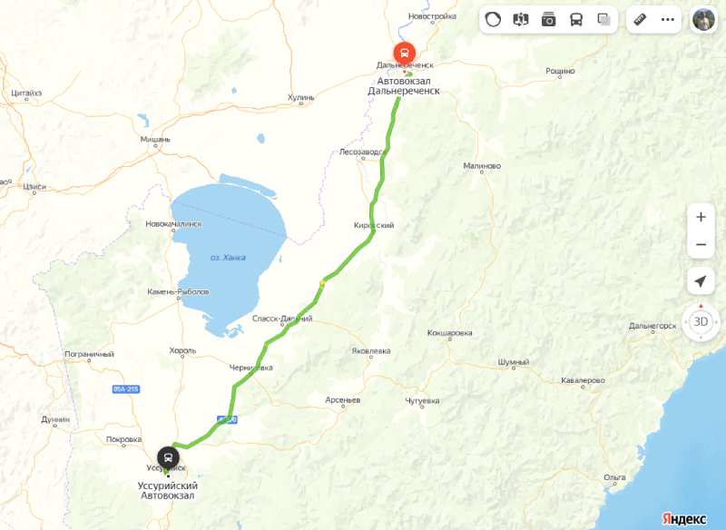 Дальнереченск- Уссурийск карта