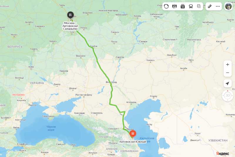 Дербент - Москва карта