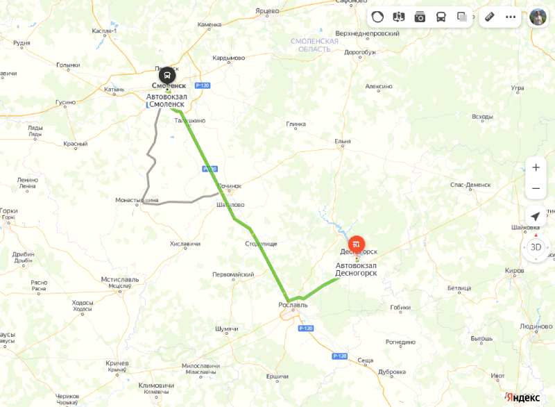 Десногорск - Смоленск карта