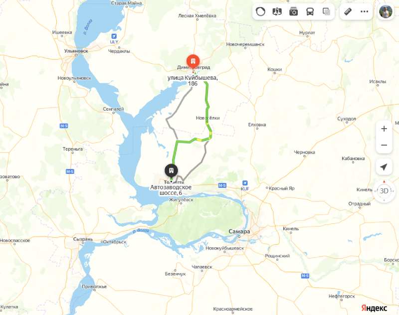 Димитровград - Тольятти карта