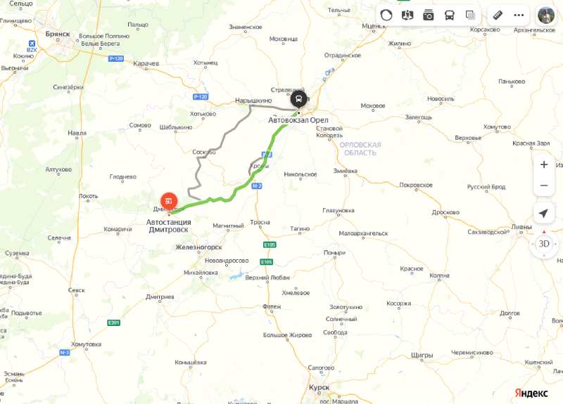 Дмитровск - Орел карта