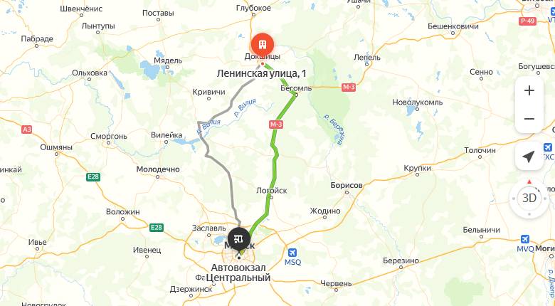 маршрут автобуса Докшицы Минск