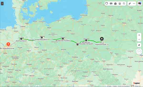 маршрут автобуса Дортмунд - Брест