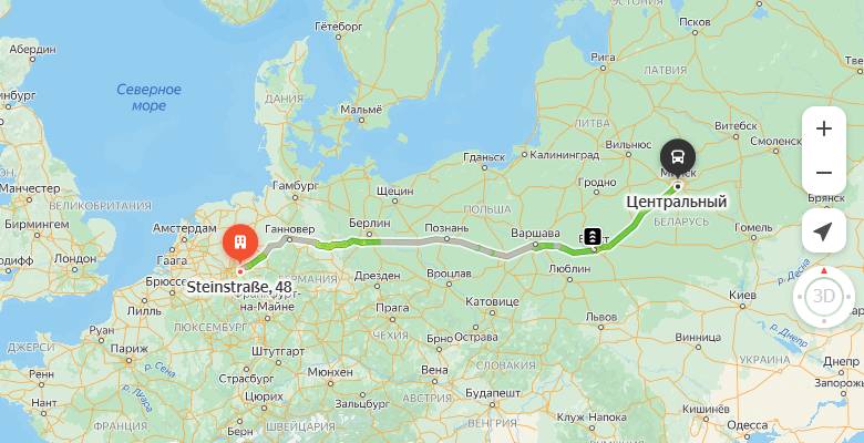 маршрут автобуса Дортмунд - Минск