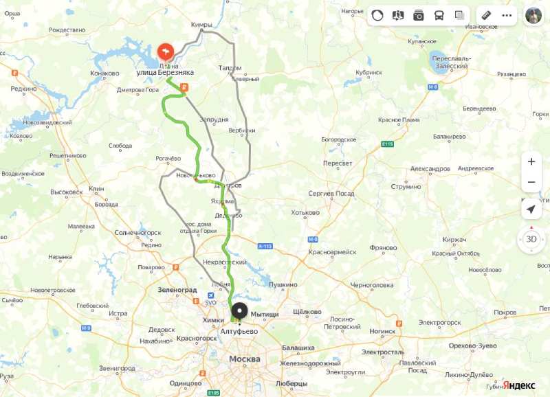 Дубна - Москва карта