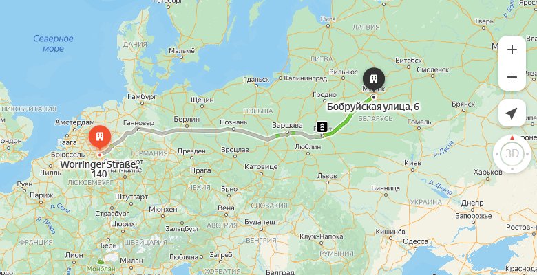 маршрут автобуса Дюссельдорф - Минск