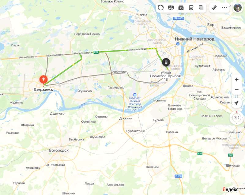Дзержинск - Нижний Новгород карта
