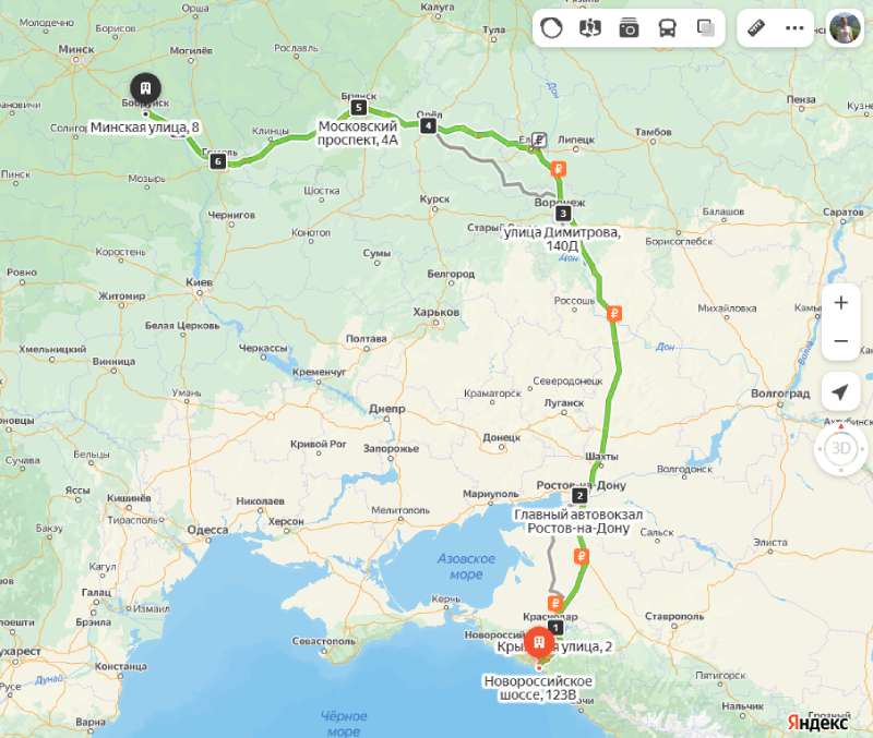 Джубга - Бобруйск карта