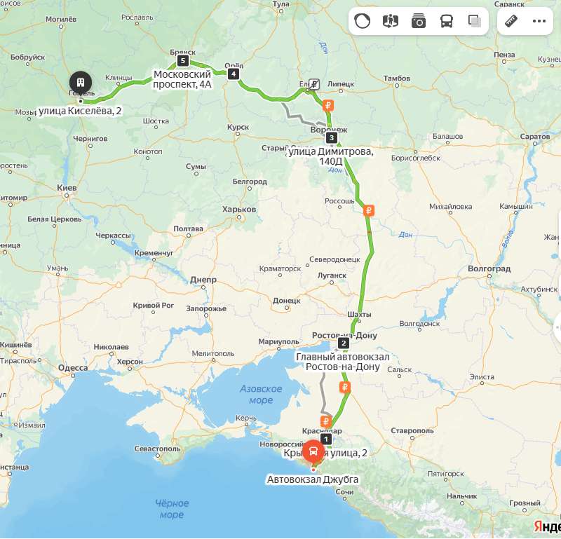 Джубга - Гомель карта