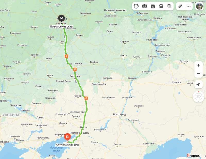 Ейск - Москва карта