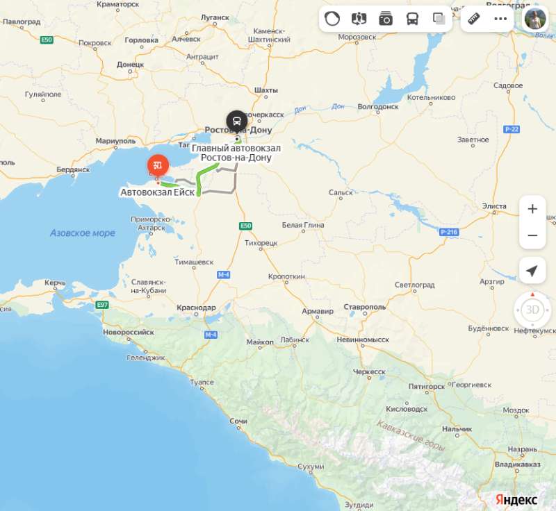Ейск - Ростов-на-Дону карта