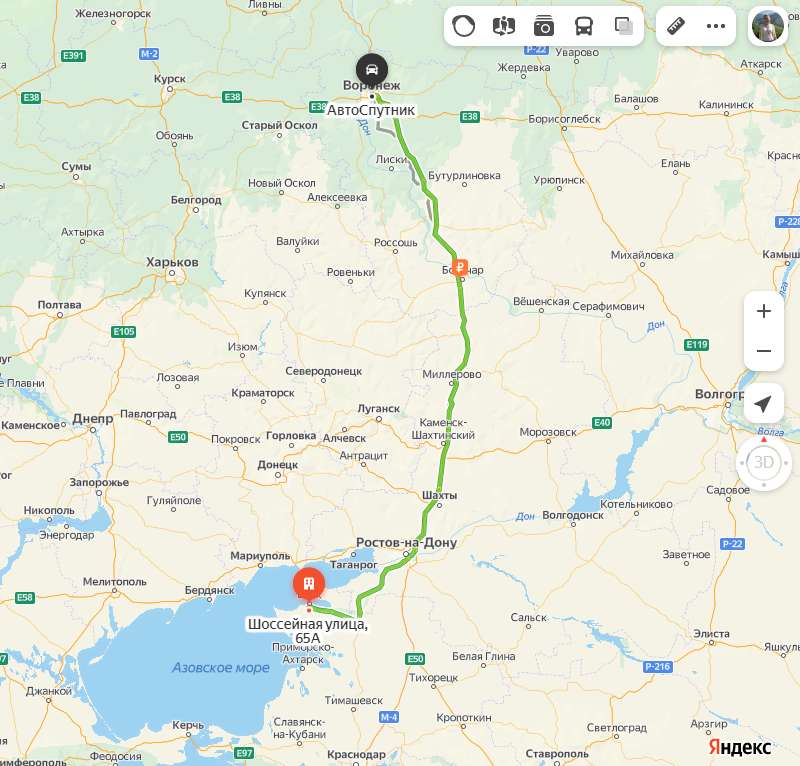 Ейск - Воронеж карта