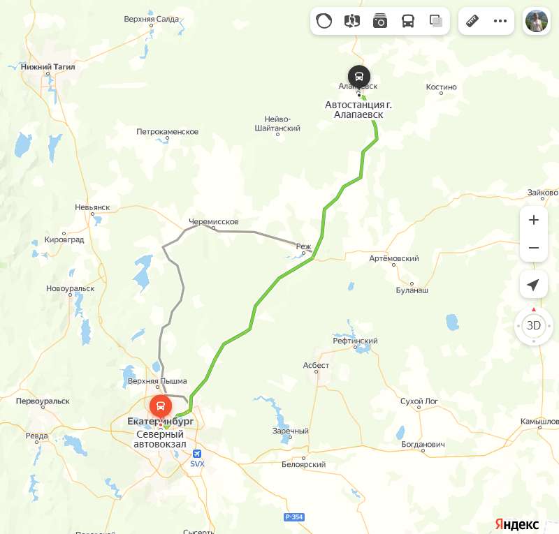 Екатеринбург - Алапаевск карта