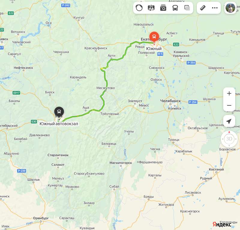 Екатеринбург - Уфа карта