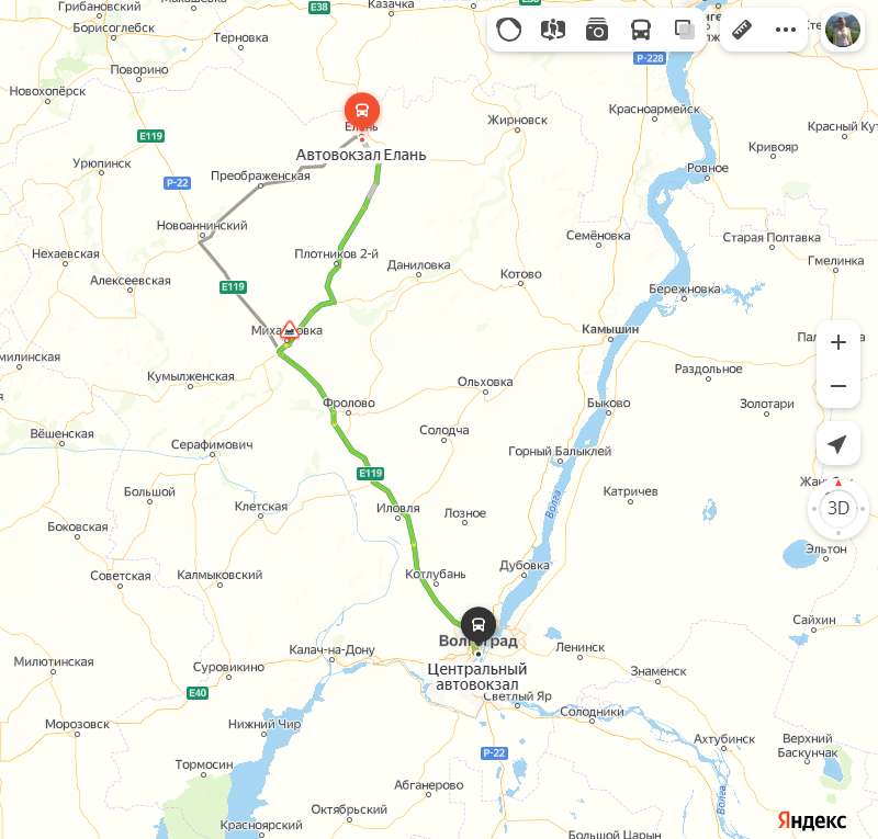 Елань - Волгоград карта