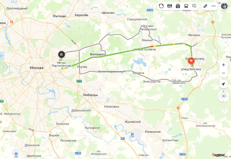 Электросталь - Москва карта